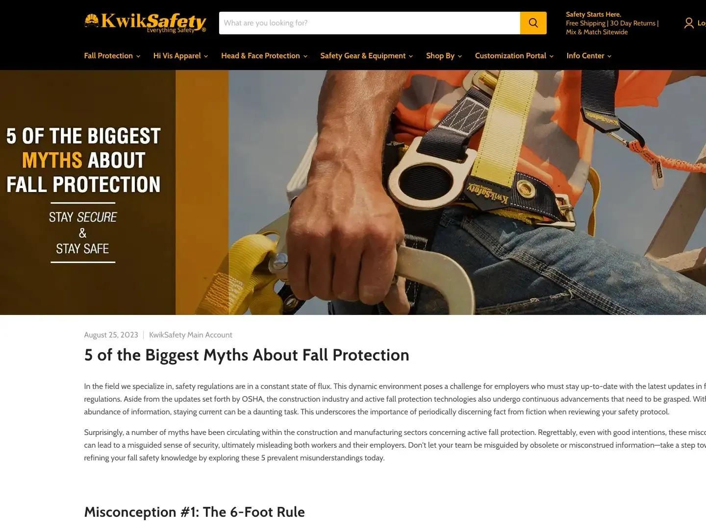 Kwik Safety blog post: “5 of the Biggest Myths About Fall Protection.”