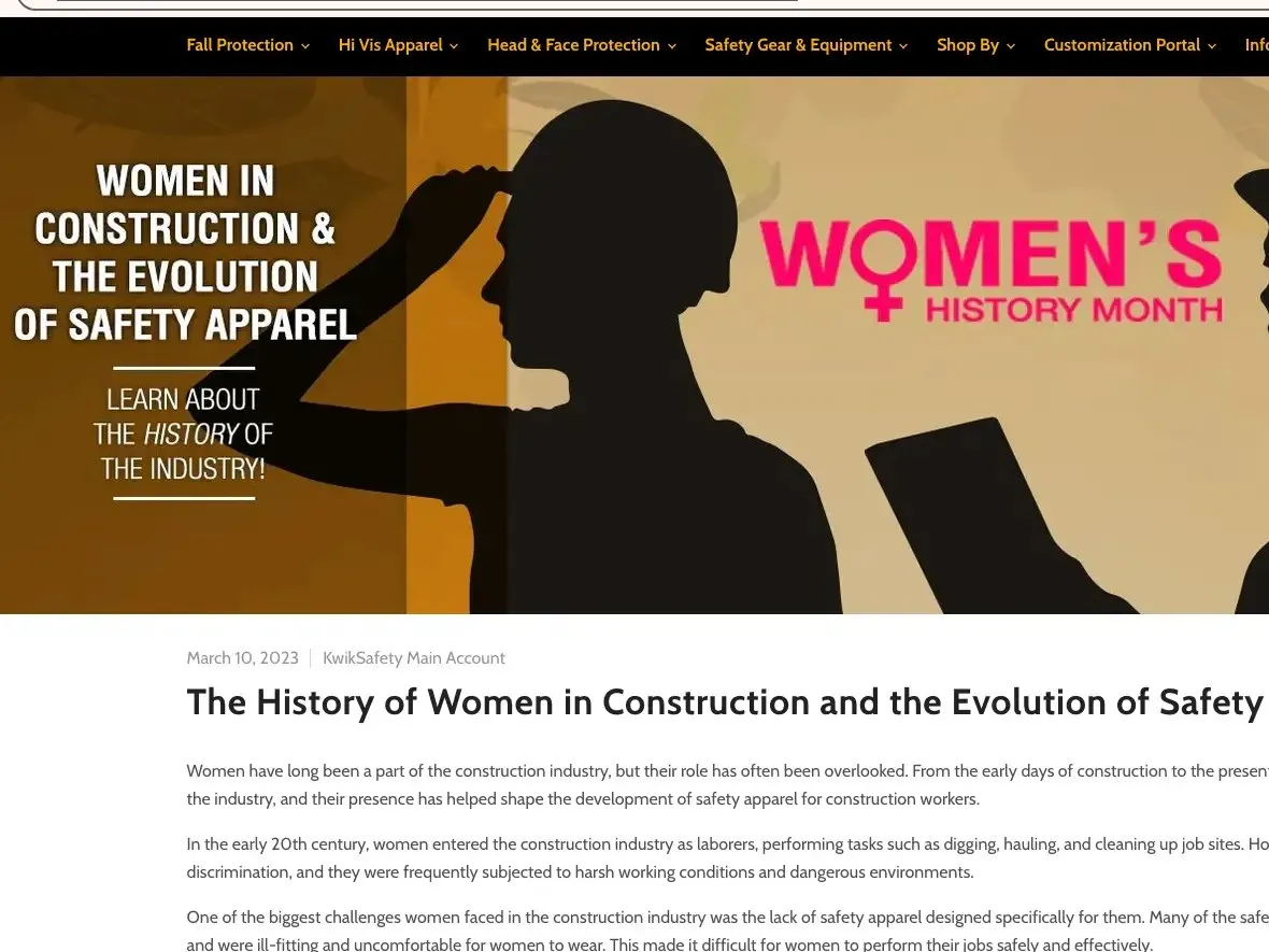 Kwik Safety blog post for Women’s History Month: “The History of Women in Construction and the Evolution of Safety Apparel.”